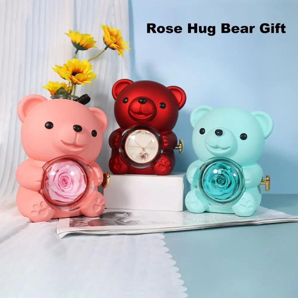 Teddy Bear Gifts Box with Necklace Rotate Rose