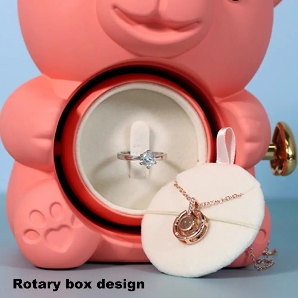 Teddy Bear Gifts Box with Necklace Rotate Rose