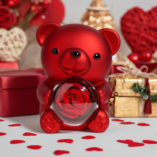 Teddy Bear Gifts Box with Necklace Rotate Rose